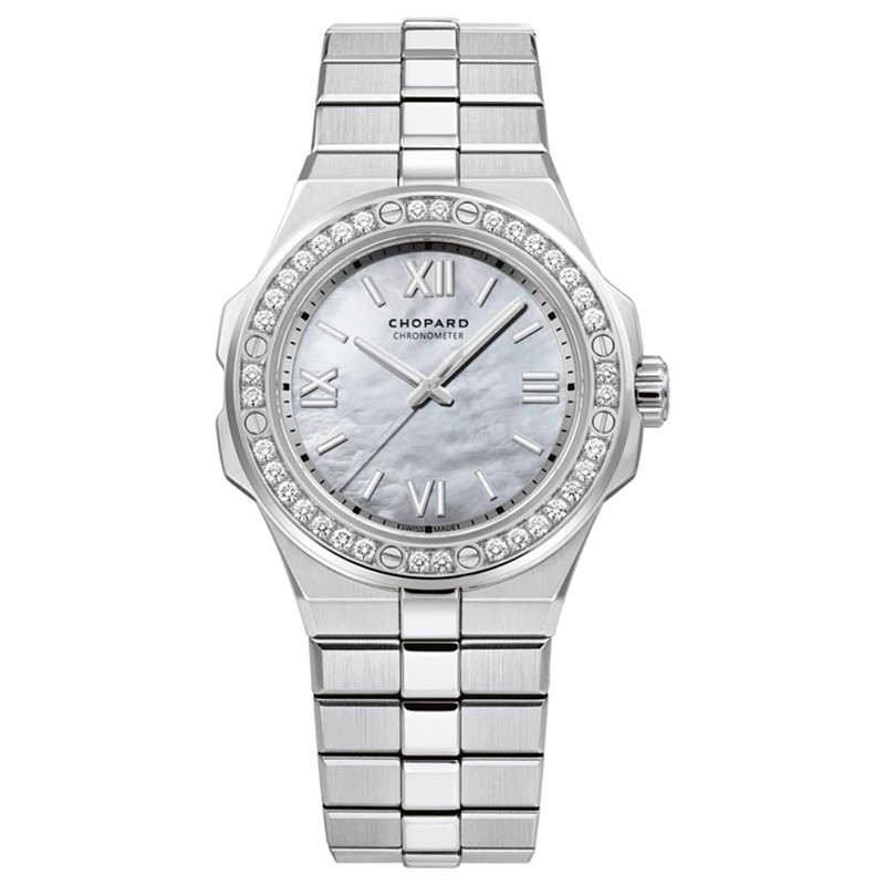 Chopard Alpine Eagle S steel 36mm diamond bezel frosted white MOP roman  dial on steel bracelet - 298601-3002
