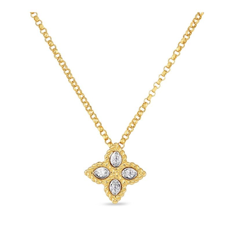 Roberto Coin Venetian Princess Rose Gold Mother of Pearl & Diamond Flower Station Necklace