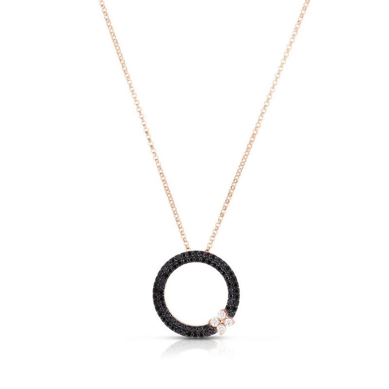 Roberto Coin 18K rose gold Love in Verona black and white diamond circle  pendant with round black and white diamonds weighing 0.72 carat total  weight - 8883164AB17X