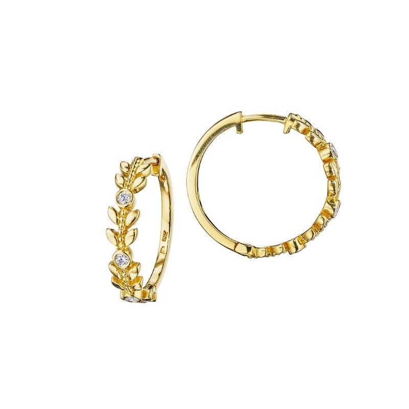 18K YELLOW DESIGNER GOLD CONTOURED & TWISTED HOOP EARRING