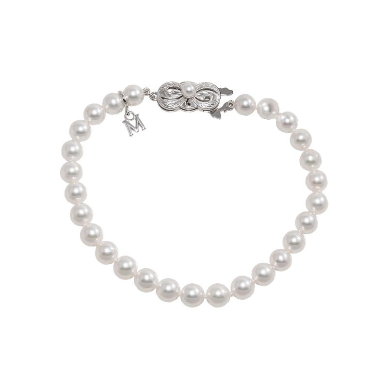 Mikimoto 18k white gold rhodium plated Everyday Essentials pearl bracelet,  7x6.5mm/A akoya pearls, 7\