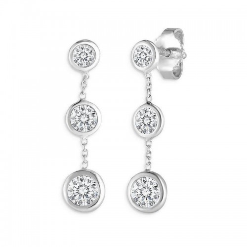 Roberto Coin 18K white gold rhodium plated Diamonds by the Inch drop earrings with 6 round diamonds weighing 0.70 carat total weight