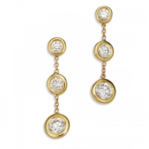 Roberto Coin 18K yellow gold Classic Diamond bezel set drop earrings with round diamonds weighing 0.70 carat total weight