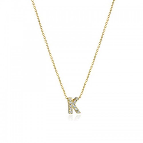 Roberto Coin 18k yellow gold Tiny Treasure love letter K pendant necklace with diamonds weighing 0.05 carat total weight, 18