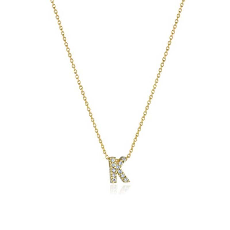 Roberto Coin 18k yellow gold Tiny Treasure love letter K pendant necklace with diamonds weighing 0.05 carat total weight, 18