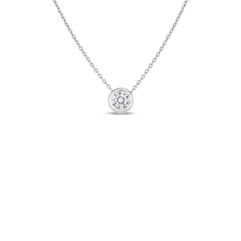Roberto Coin 18 Karat White Gold Bezel Set Diamond Solitaire Necklace