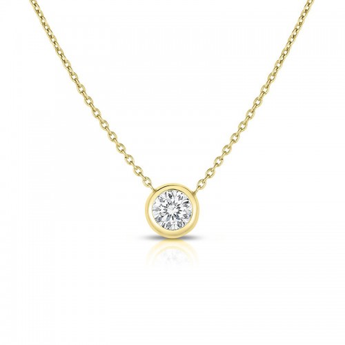 Roberto Coin 18 Karat Yellow Gold Bezel Set Diamond Solitaire Necklace