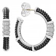Lagos Sterling Silver Black Caviar Hoop Earrings With Diamonds Weighing 0.25 Carat Total Weight