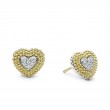 Lagos Sterling Silver And 18K Yellow Gold Caviar Lux Diamond Heart Stud Earrings