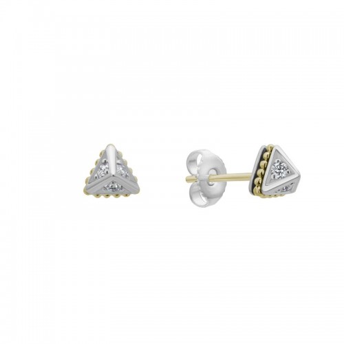Lagos Sterling Silver And 18K Yellow Gold Ksl Micro Pyramid Stud Earrings With Diamonds