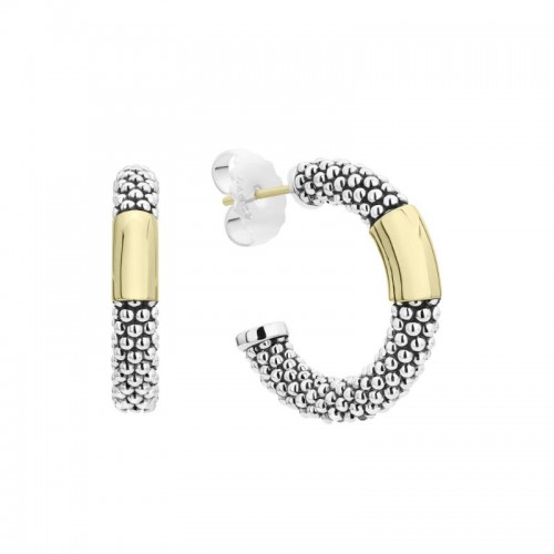 Lagos Sterling Silver And 18K Yellow Gold High Bar Caviar Smooth Bar Hoop Earrings