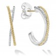 Lagos Sterling Silver And 18K Yellow Gold Caviar Lux 25Mm Large X Crossover Single Row Diamond Hoop Earrings