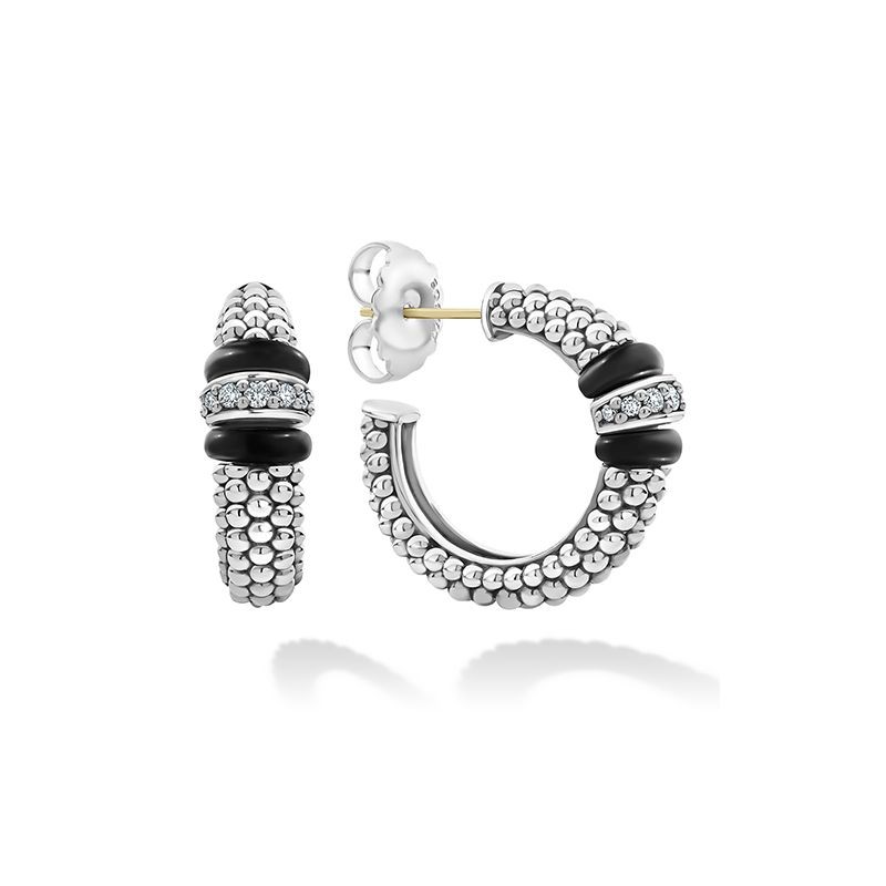 Lagos Sterling Silver Black Caviar Caviar Hoop Earrings