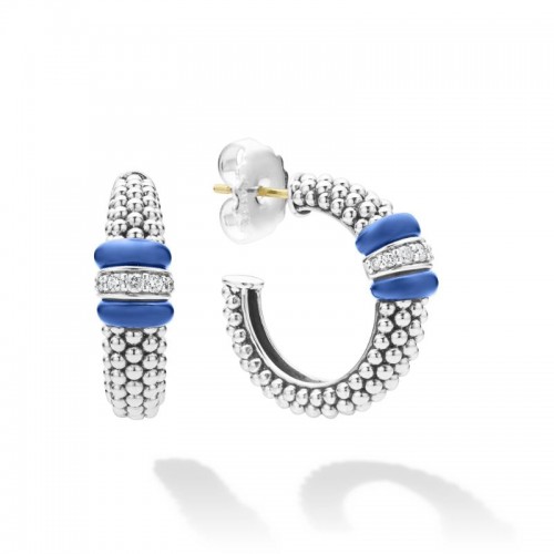 Lagos Sterling Silver Blue Caviar Caviar Hoop Earrings