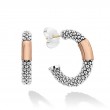 Lagos Sterling Silver And 18K Rose Gold High Bar 28Mm Smooth Rose Gold Station Caviar Hoop Earrings