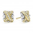 Lagos Sterling Silver And 18K Yellow Gold Embrace Two Tone Caviar X Stud Earrings