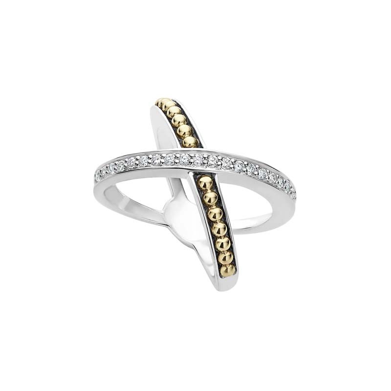Lagos Sterling Silver And 18K Yellow Gold Infinity X Ring With Diamonds