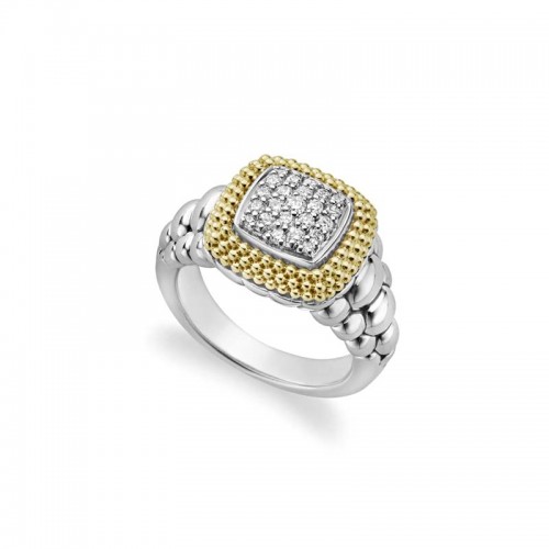 Lagos Sterling Silver And 18K Yellow Gold Diamond Lux Square Ring With Diamonds