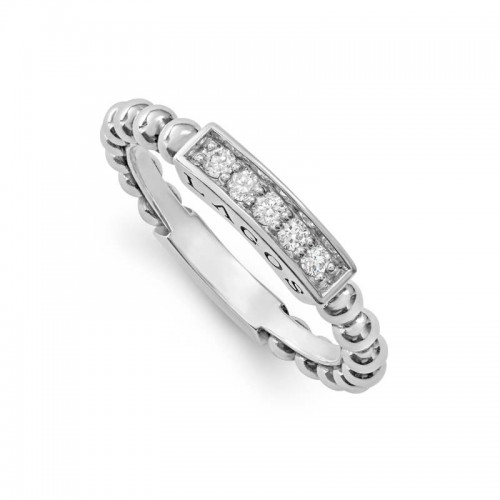 Lagos Sterling Silver Caviar Spark Small Station Stack Ring With Diamonds
