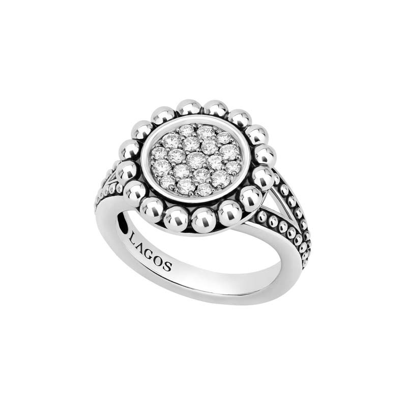 Lagos Sterling Silver Caviar Spark Cirle Ring With Diamonds