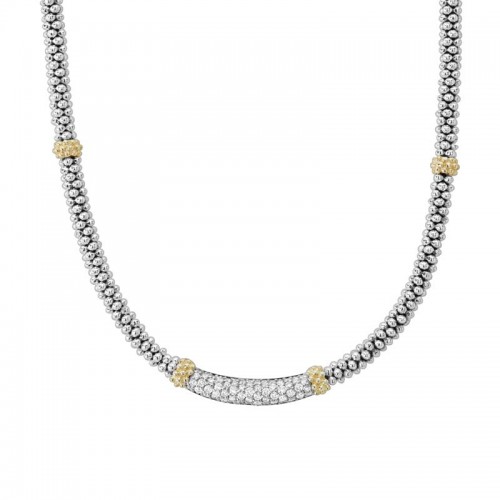 Lagos Sterling Silver And 18K Yellow Gold Caviar Lux Center Station Rope Necklace With Diamonds