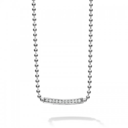 Lagos Sterling Silver Caviar Spark Diamond Bar Necklace