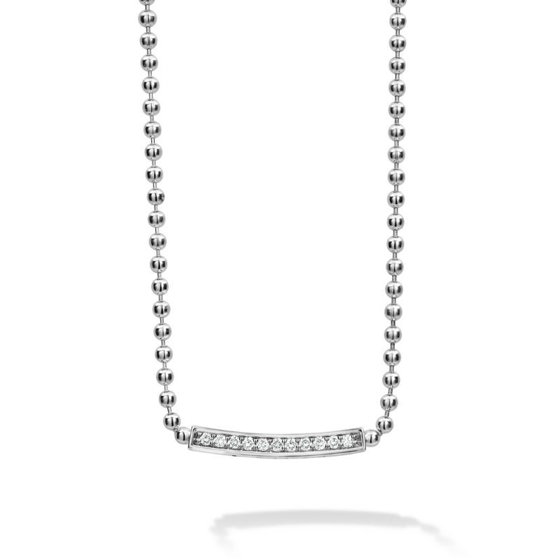 Lagos Sterling Silver Caviar Spark Diamond Bar Necklace