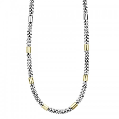Lagos Sterling Silver And 18K Yellow Gold High Bar Smooth Station Rope Necklace