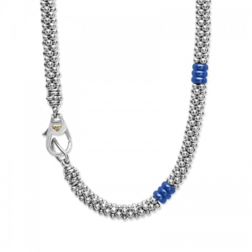 Lagos Sterling Silver And 18K Yellow Gold Blue Caviar Rope Necklace