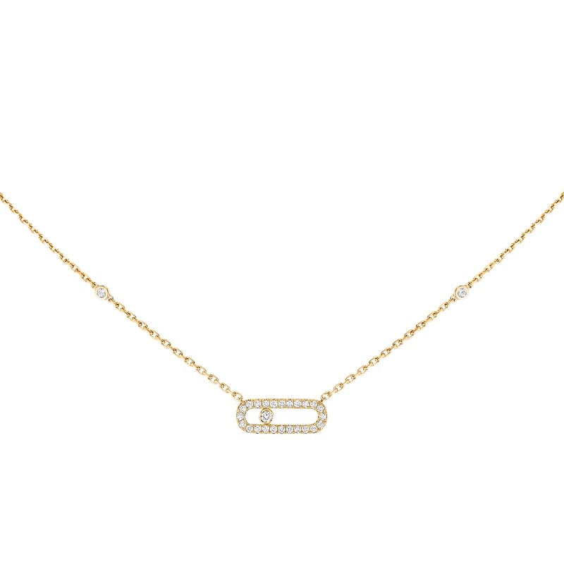 Messika 18K Yellow Gold Move Uno Pave Open Diamond Station Pendant Necklace