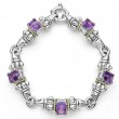 Lagos Sterling Silver And 18K Yellow Gold Glacier Classic 10Mm Link Bracelet With 8X6Mm Emerald Cut Amethyst