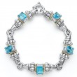 Lagos Sterling Silver And 18K Yellow Gold Glacier Classic 10Mm Link Bracelet With 8X6Mm Emerald Cut Swiss Blue Topaz