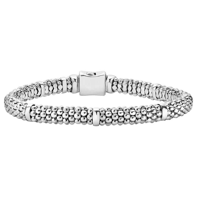 Lagos Silver Signature Caviar Beaded Rope Bracelet With Silver Bar Stations