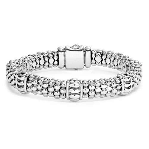 Lagos Sterling Silver Signature Caviar Five Fluted Station Rope Bracelet