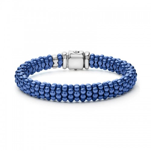 Lagos Sterling Silver Blue Caviar Blue Ceramic Beaded Bracelet