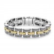 Lagos Sterling Silver And 18K Yellow Gold High Bar Gold Caviar 12Mm Link Bracelet With Double Button Box Clasp