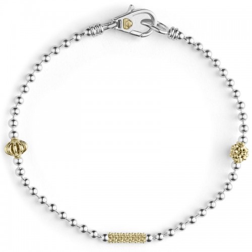 Lagos Sterling Silver And 18K Yellow Gold Caviar Icon Beaded Bracelets With Fluted Accents