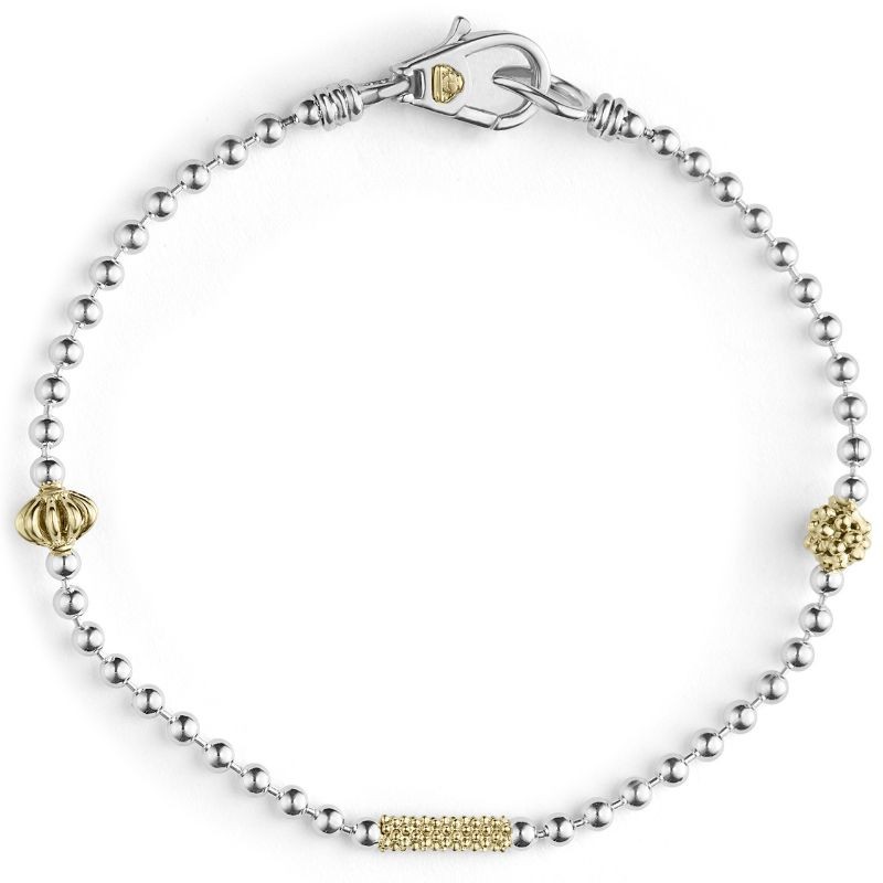 Lagos Sterling Silver And 18K Yellow Gold Caviar Icon Beaded Bracelets With Fluted Accents