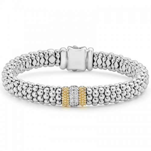Lagos Sterling Silver And 18K Yellow Gold Diamond Lux Small Caviar Bracelet With Diamonds