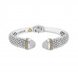 Lagos Sterling Silver And 18K Yellow Gold Diamonds And Caviar Hinged Cuff Bracelet With Diamonds