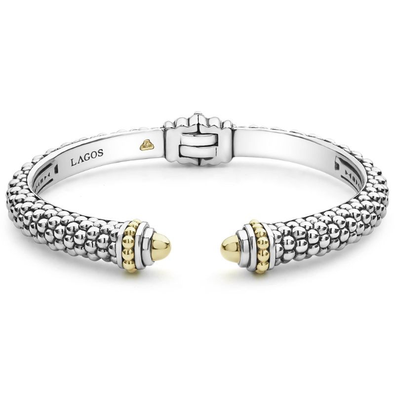 Lagos Sterling Silver And 18K Yellow Gold Signature Caviar Cuff Bracelet