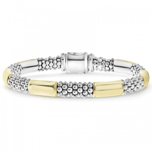 Lagos Sterling Silver And 18K Yellow Gold High Bar 6 Smooth Station Rope Bangle Bracelet