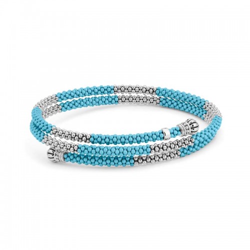 Lagos Sterling Silver Blue Caviar Blue Ceramic Wrap Bracelet