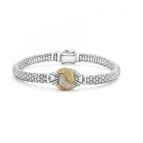 Lagos Sterling Silver And 18K Yellow Gold Caviar Lux 6Mm Diamond Pave And Caviar Diamond Knot Rope Bracelet Weighing 0.40 Carat Total Weight