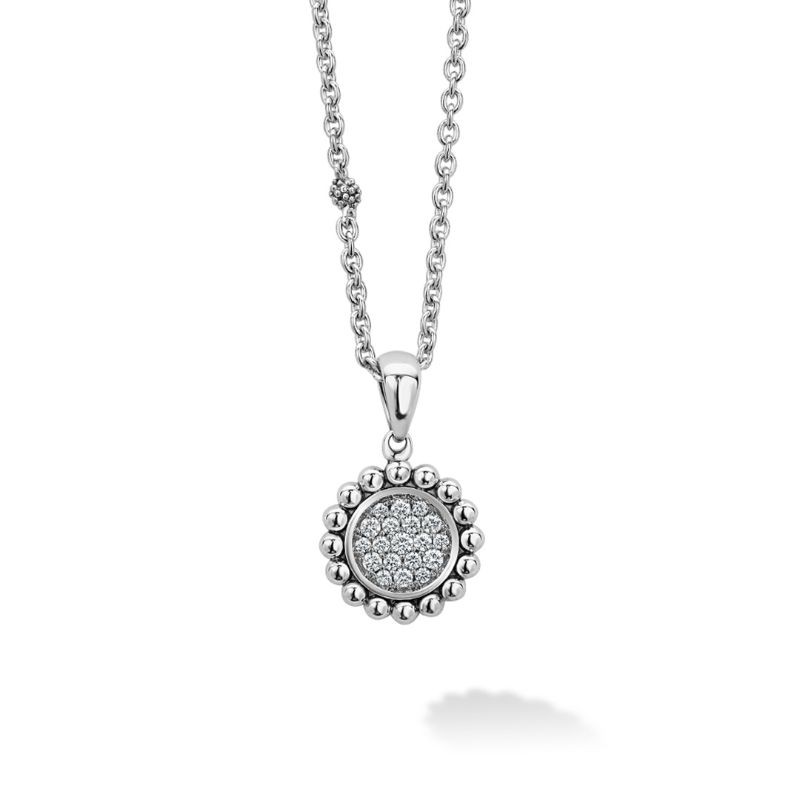 Lagos Sterling Silver Caviar Spark Pave Diamond Pendant Necklace
