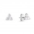18K white gold rhodium plated 3 stone diamond cluster stud earrings with 6 round diamonds weighing 0.55 carat total weight