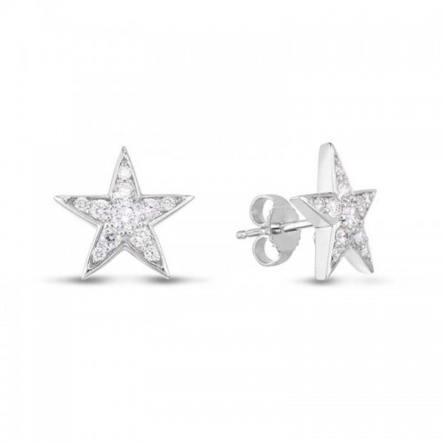 Roberto Coin 18K white gold rhodium plated Tiny Treasures diamond pave star earrings with round diamonds weighing 0.51 carat total weight