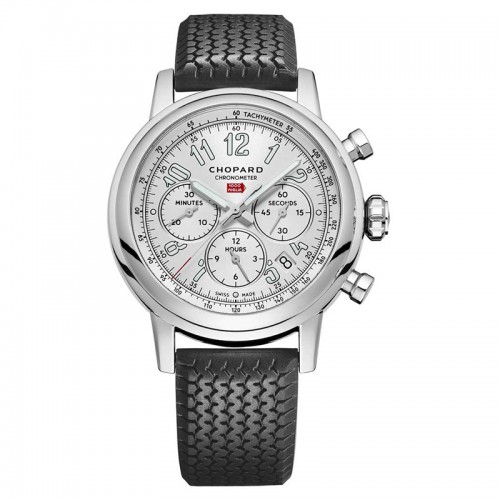 Chopard Mille Miglia chronograph steel 42mm silver dial on black rubber strap with steel buckle
