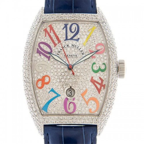 Franck Muller Color Dreams steel diamond bezel silver dial with colored numerals on steel bracelet