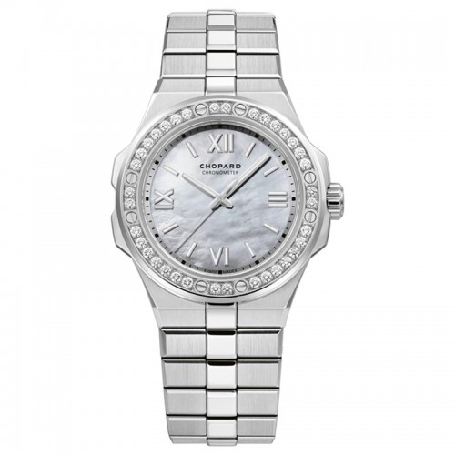 Chopard Alpine Eagle S steel 36mm diamond bezel frosted white MOP roman dial on steel bracelet